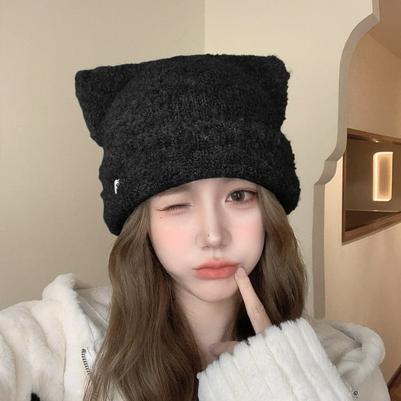 Women's Winter Cat Ears Soft Slouchy Striped Knitted Hats for Warmth and Style