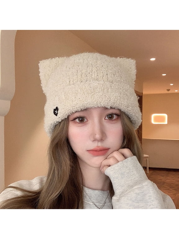 Women Winter Cat Ears Hats Soft Slouchy Striped Knitted Hat Trendy Warm Crochet Braided Knitted Hats Unisex Winter Hat Men's Hat Trapper Hat Boys Flannel Trapper Hat Plaid Hats Winter Hat Hats for Men