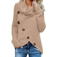 thumbnail image 1 of Women Winter Chunky Knitwear Roll Turtle Cowl Neck Long Sleeve Asymmetric Hem Oblique Button Knitted Sweater Pullover Jumper Outwear Tops, 1 of 2