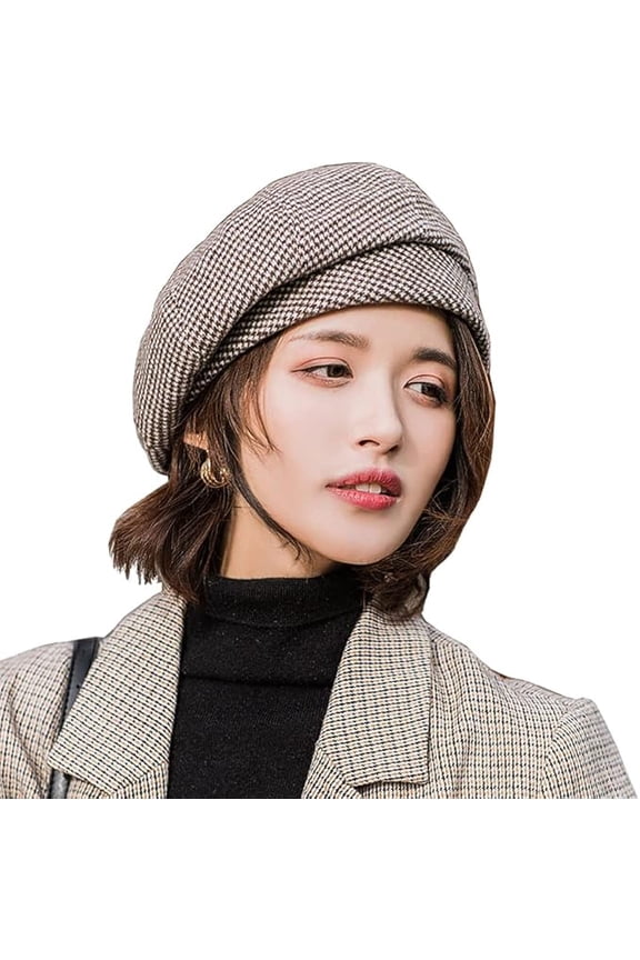 Women Winter Classic Beret Hat, Newsboy Cap Painter Hats Houndstooth Beret Hats