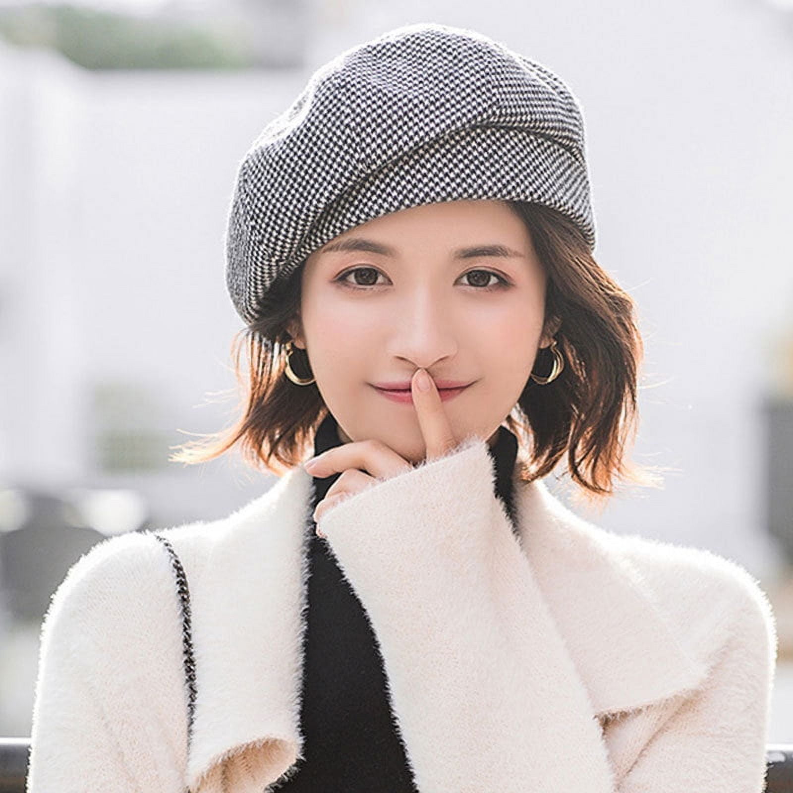 2543 Women Retro Houndstooth Beret Hat Newsboy Caps Fashion Winter Knitted Houndstooth Newsboy Cap Women - Etsy main image 2