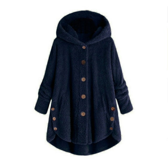 Women Winter Coat Lapel Sherpa Fleece Lined Casual Jacket Faux Fur Inside Down Jackets Outerwear Button Coat