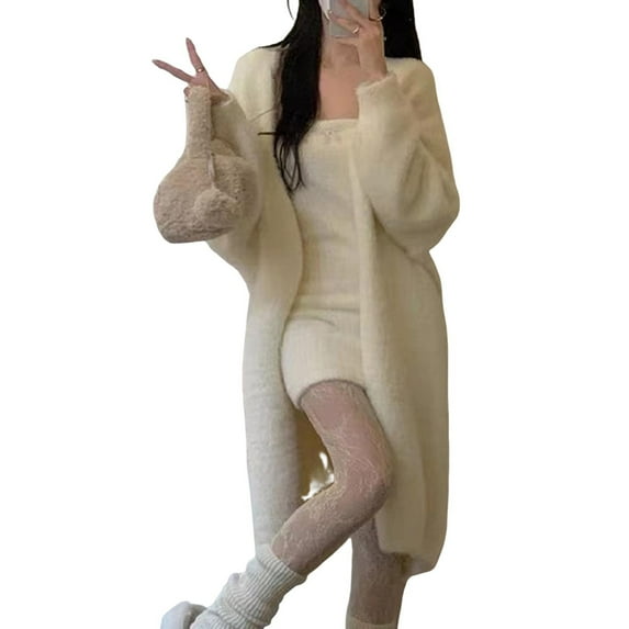 Women Winter Coat Long Sleeves Thickened Plush Solid Color Mid-calf Length Cozy Cardigan Temperature Lock Windproof Overcoat