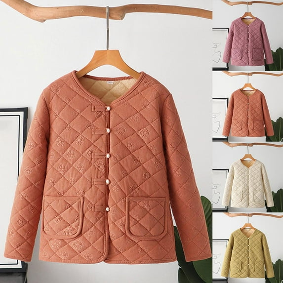 Women Winter Coat Plus Size Long Sleeve Solid Color Winter Warm Quilted Jackets Casual Loose V-Neck Puffer Jacket Coats with Pockets for Women Purple XXL
