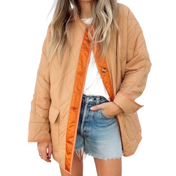 Women Winter Coat with Double Pockets Loose Color Matching Single-breasted Mid Length Casual Daily Wear Jacket