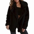 thumbnail image 1 of Women Winter Coats Lapel Faux Fur Jackets Open Front Mid-Long Cardigan Coat Casual Warm Winter Outwear Jackets Black S, 1 of 6