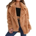 thumbnail image 1 of Women Winter Coats Lapel Faux Fur Jackets Open Front Mid-Long Cardigan Coat Casual Warm Winter Outwear Jackets Brown S, 1 of 8