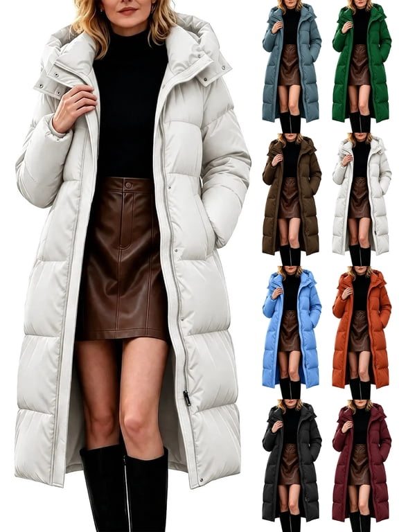 Women Winter Coats Long Full Zip Hooded Winter Fleece Warm Quilted Parka Puffer Jacket with Pockets,Windproof Warm Thick Cold Weather Jacket