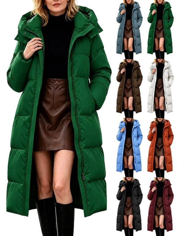 Women Winter Coats Long Full Zip Hooded Winter Fleece Warm Quilted Parka Puffer Jacket with Pockets,Windproof Warm Thick Cold Weather Jacket