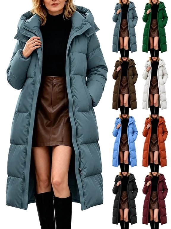 Women Winter Coats Long Full Zip Hooded Winter Fleece Warm Quilted Parka Puffer Jacket with Pockets,Windproof Warm Thick Cold Weather Jacket