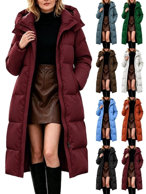 Women Winter Coats Long Full Zip Hooded Winter Fleece Warm Quilted Parka Puffer Jacket with Pockets,Windproof Warm Thick Cold Weather Jacket