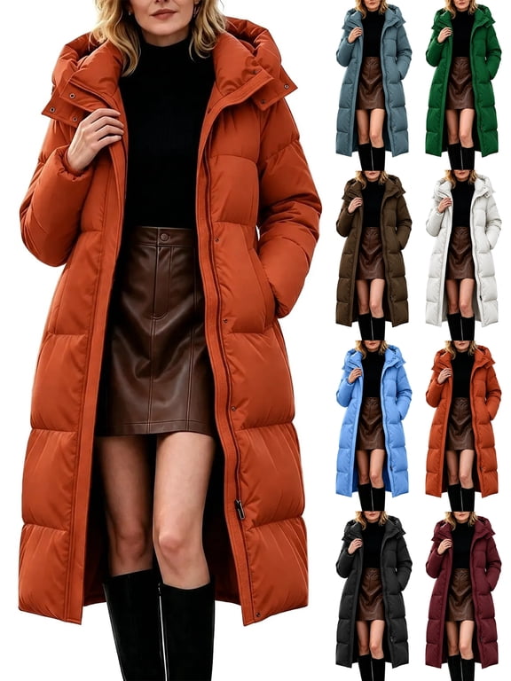 Women Winter Coats Long Full Zip Hooded Winter Fleece Warm Quilted Parka Puffer Jacket with Pockets,Windproof Warm Thick Cold Weather Jacket