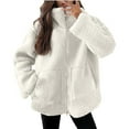 thumbnail image 1 of Women Winter Coats Oversized Cozy Faux Fleece Zip Jacket No Hood Stand Collar Warm Fuzzy Sherpa Overcoat (L, Beige), 1 of 7