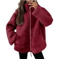 thumbnail image 1 of Women Winter Coats Oversized Cozy Faux Fleece Zip Jacket No Hood Stand Collar Warm Fuzzy Sherpa Overcoat (M, Wine), 1 of 7