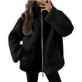 thumbnail image 1 of Women Winter Coats Oversized Cozy Faux Fleece Zip Jacket No Hood Stand Collar Warm Fuzzy Sherpa Overcoat (S, Black), 1 of 7
