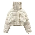 thumbnail image 1 of Women Winter Cotton Coat High Collar Neck Protection Windproof Long Sleeves Short Type Jacket Thickened Padded Single-breasted Stretchy Hem Overcoat, 1 of 8