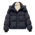 thumbnail image 1 of Women Winter Cotton Coat Hooded Thickened Padded Short Type with Zipper Pockets Elastic Cuffs Pure Color Windproof Lady Down Coat, 1 of 8