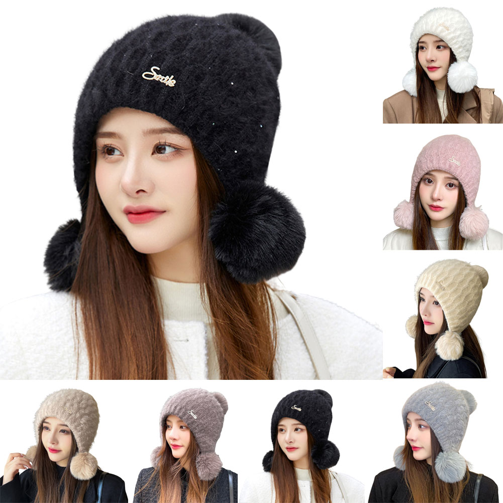 Women Winter Cover Ears Beanie Hat Plush Keep Warm Fluffy 