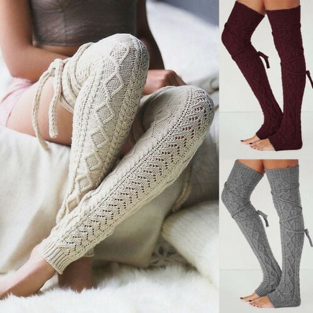 Women Winter Crochet Knitted Stocking Leg Warmers Boot Thigh High Socks  Fancy US