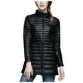 thumbnail image 1 of Women Winter Down Jacket Full Zipper Slim Fit Long Sleeve Overcoat with Pockets Midi Length Outerwear, 1 of 2