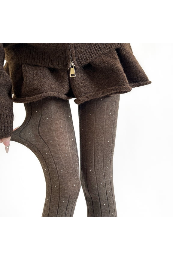 Women Winter Fall Warm Tights Stretchy Dots Pattern Soft Cotton Fabric Ribbed Sweater Pantyhose Opaque Leggings Hosiery