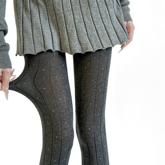 Women Winter Fall Warm Tights Stretchy Dots Pattern Soft Cotton Fabric Ribbed Sweater Pantyhose Opaque Leggings Hosiery