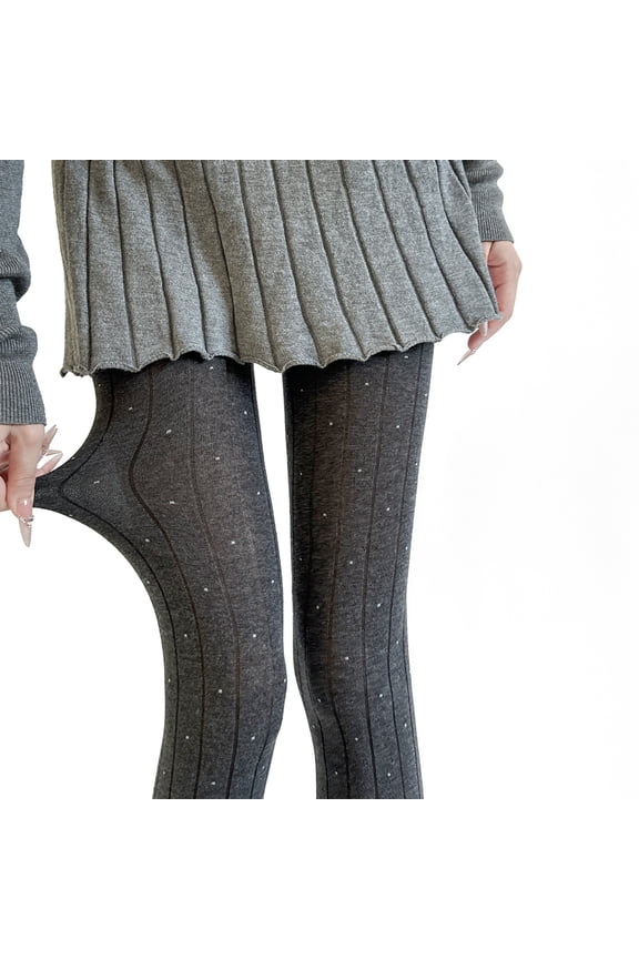 Women Winter Fall Warm Tights Stretchy Dots Pattern Soft Cotton Fabric Ribbed Sweater Pantyhose Opaque Leggings Hosiery