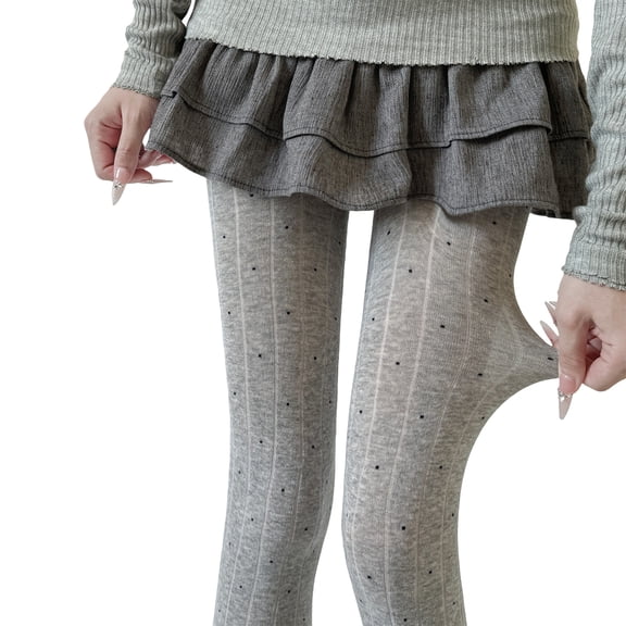 Women Winter Fall Warm Tights Stretchy Dots Pattern Soft Cotton Fabric Ribbed Sweater Pantyhose Opaque Leggings Hosiery