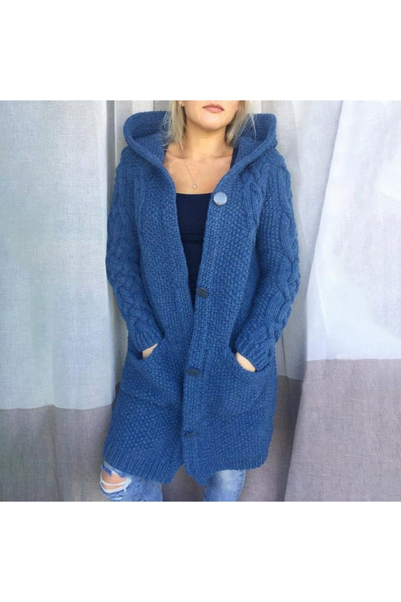 Women Winter Fashion Long Sleeve Solid Color Knitted Hooded Sweater Cardigan Open Front Long Cardigan Women Sweater Shirt Jacket Women Raffle Jacket Tailo Fit Mauve Jacket Warm down Scrub Bad Lands