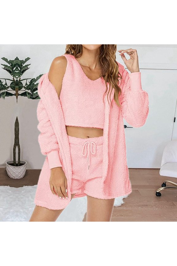 Women Winter Fashion Warm Three Suit Soft Warm Flannel Shorts Pajamas Set Cute Beard Hooded Coat Sleepwear Suit Womens Full Coverage Swimsuit Swimming Short for Women Foxy Swimsuits for Women Short