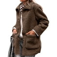 thumbnail image 1 of Women Winter Faux Fur Long Sleeve Lapel Button Down Pockets Fleece Jacket Casual Trendy Outerwear Brown XXL, 1 of 9