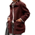 thumbnail image 1 of Women Winter Faux Fur Long Sleeve Lapel Button Down Pockets Fleece Jacket Casual Trendy Outerwear Deep Red L, 1 of 9
