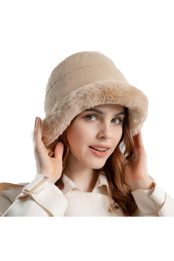 Women Winter Faux Furry Bucket Hat Fluffy Fuzzy Plush Fisherman Hat Thick Warm Windproof Shearling Sherpa Hat for Women Teens Girls