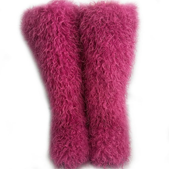 Women Winter Faux Mongolian Fur Knee High Snow Boots Fluffy Warm Long Boots Outside Big Size