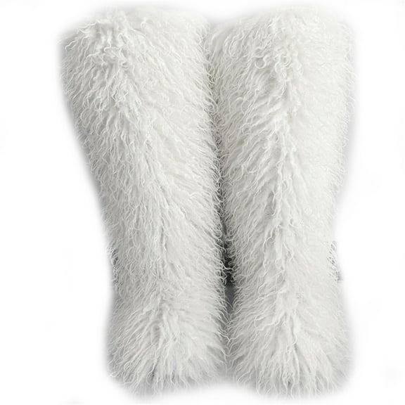 Women Winter Faux Mongolian Fur Knee High Snow Boots Fluffy Warm Long Boots Outside Big Size