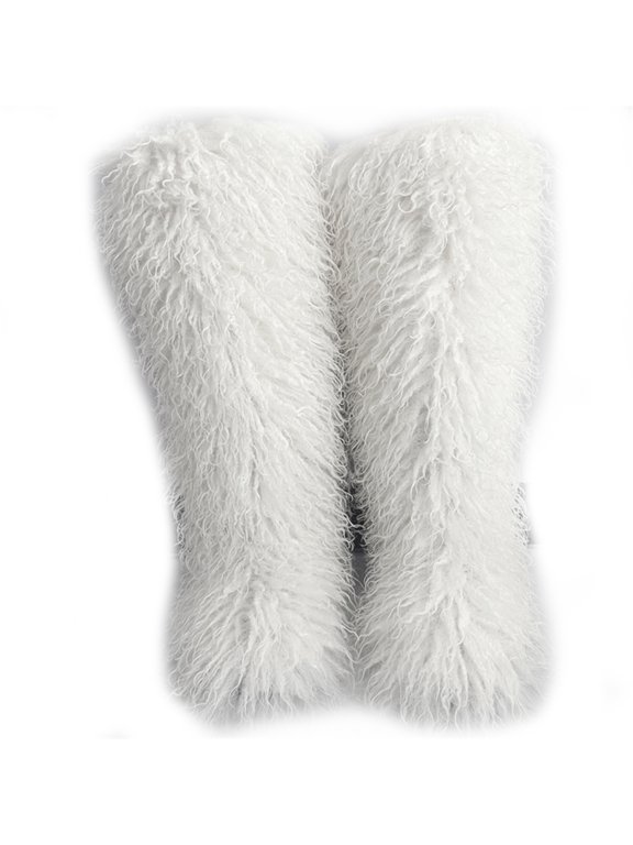 Women Winter Faux Mongolian Fur Knee High Snow Boots Fluffy Warm Long Boots Outside Big Size