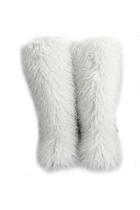 Women Winter Faux Mongolian Fur Knee High Snow Boots Fluffy Warm Long Boots Outside Big Size