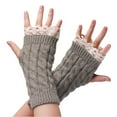 thumbnail image 1 of Women Winter Fingerless Long Gloves Thermal Knitted Arm Warmers Super Soft Arm Sleeves Red Light Gray Free, 1 of 2