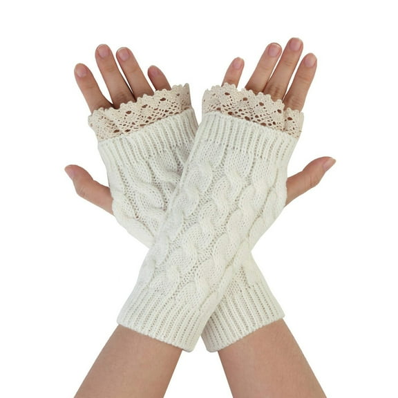 Women Winter Fingerless Long Gloves Thermal Knitted Arm Warmers Super Soft Arm Sleeves Red White Free