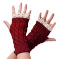 thumbnail image 1 of Women Winter Fingerless Long Gloves Thermal Knitted Arm Warmers Super Soft Arm Sleeves Red Wine Free, 1 of 2