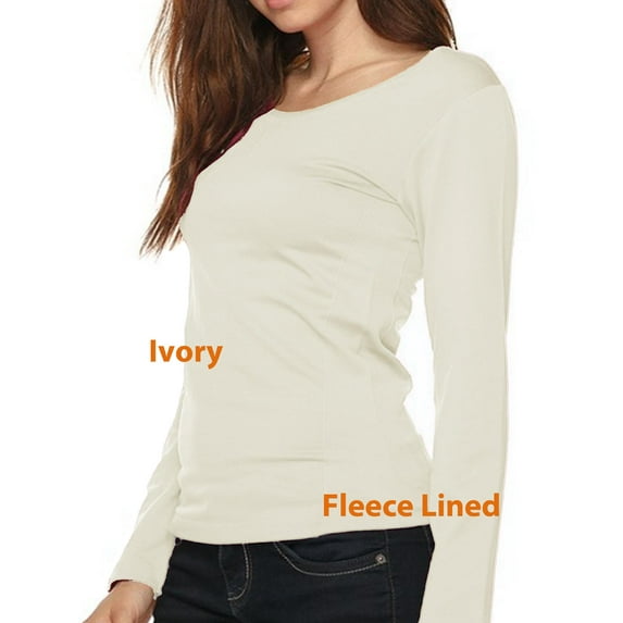 Women Winter Fleece Lined Crew Neck Long Sleeve Slim Fit Stretch Tight Shirt