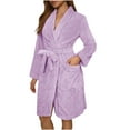 thumbnail image 1 of Women Winter Fleece Robe, Comfortable Open-Front Wrap V-Neck Shawl Collar Short Bathrobe with Tie Waist, Pockets, Thick Robes, 1 of 5