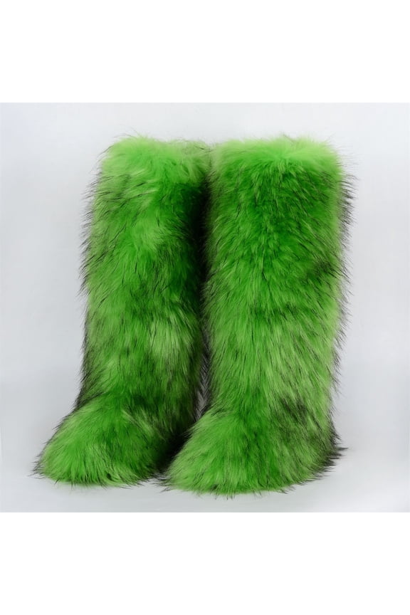 Women Winter Fluffy Faux Fur Knee High Snow Boots Girl's Over-the-Knee Furry Warm Boots Stylish Winter Footwear Shoes