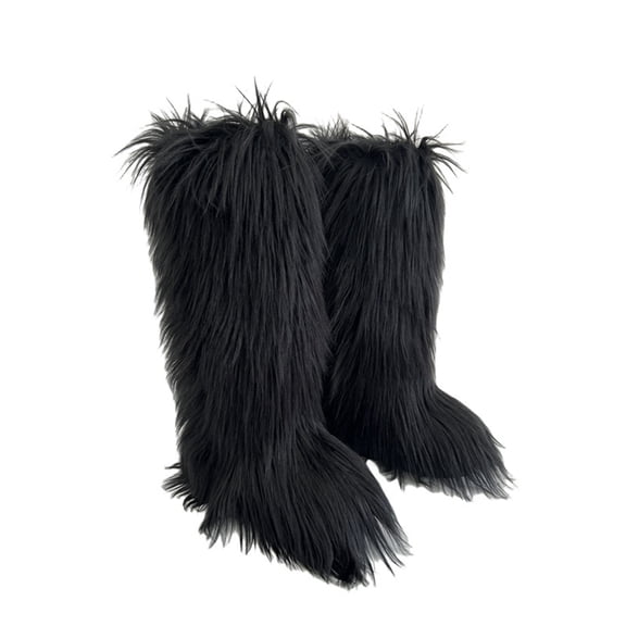 Women Winter Fluffy Faux Fur Knee High Snow Boots Long Soft Furry Fur Boots Big Size