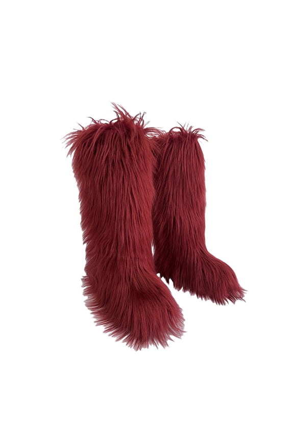 Women Winter Fluffy Faux Fur Knee High Snow Boots Long Soft Furry Fur Boots Big Size