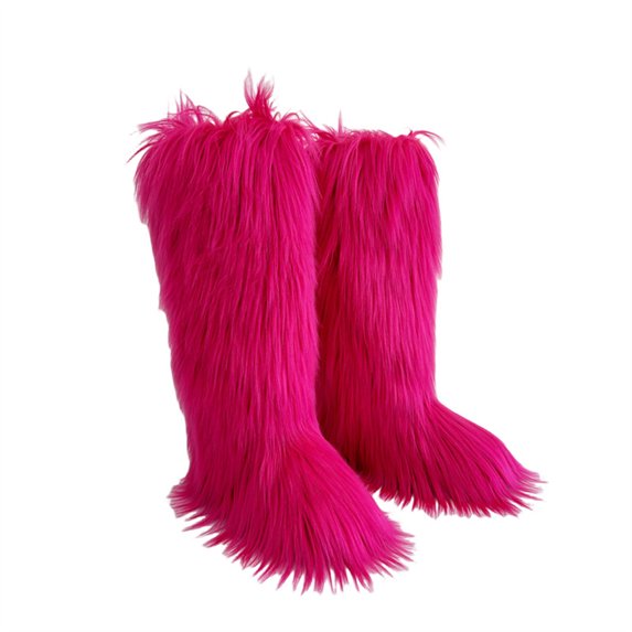 Women Winter Fluffy Faux Fur Knee High Snow Boots Long Soft Furry Fur Boots Big Size