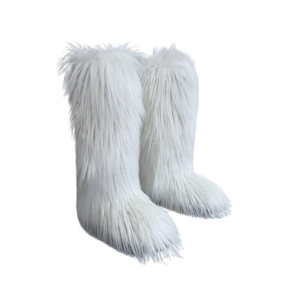 Women Winter Fluffy Faux Fur Knee High Snow Boots Long Soft Furry Fur Boots Big Size