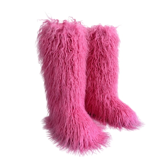 Women Winter Fluffy Faux Fur Knee High Snow Boots Long Soft Furry Fur Boots Big Size