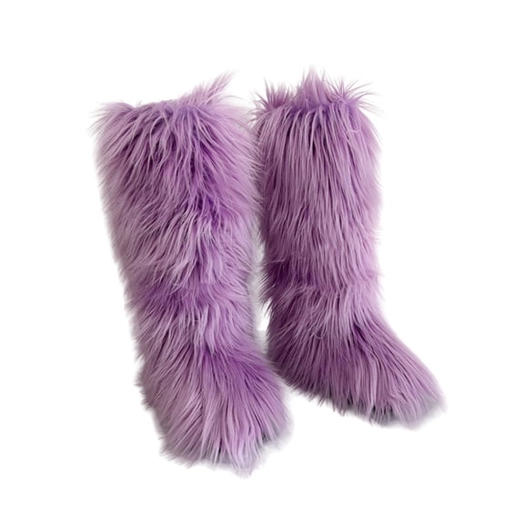Women Winter Fluffy Faux Fur Knee High Snow Boots Long Soft Furry Fur Boots Big Size