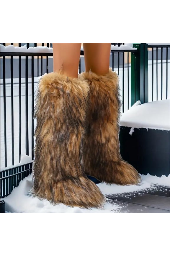 Women Winter Fluffy Faux Fur Knee High Snow Boots Y17K Outdoor Fashion Boots Luxurious Fashion Shoes